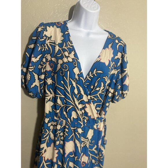 Knox Rose Dresses & Skirts - Knox Rose Dress Medium Wrap Maxi Blue Floral V-neck Short Sleeve